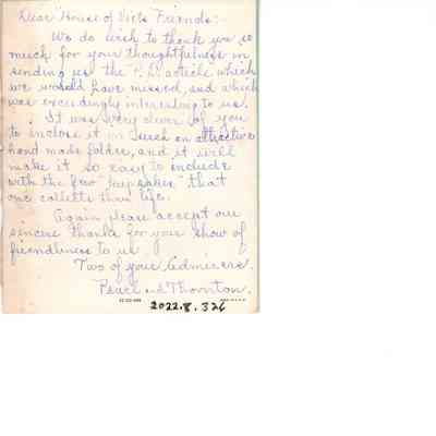 Thank You Card to the "House of Viets Friends"