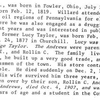 Biographical Information from Historical Collections of Bazetta Township Cortland, Ohio by Thomas J. Kachur 1983