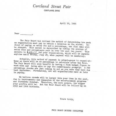 Street Fair Letter to Exhibitors 1966