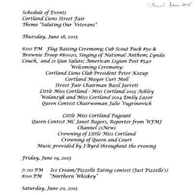 2015 Street Fair Schedule of Events