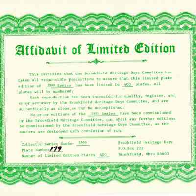 Affidavit for Limited Edition Plate of 1990