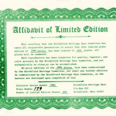 Affidavit for Limited Edition Plate 1991