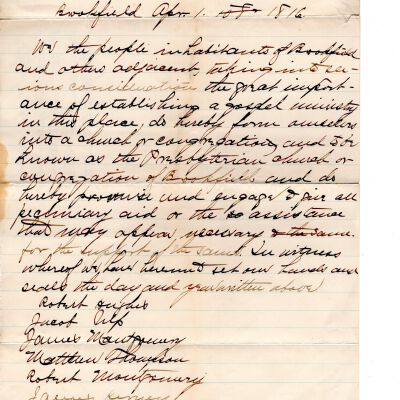 Founding Document for Brookfield Presbyterian Church 1816