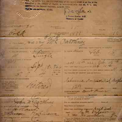 Death Certificate for Harry McCartney, 1924