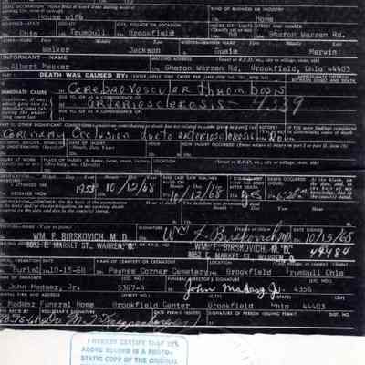 Death Certificate for Julia Meeker, 1968