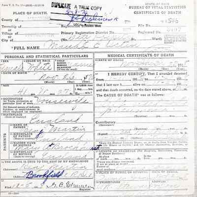 Death Certificate for Maude L. Ostins, 1918