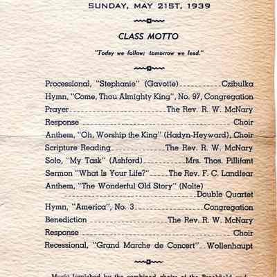 Program, Senior Baccalaureate Service 1939