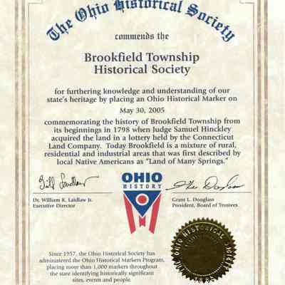 Ohio Historical Marker Certificate 2005