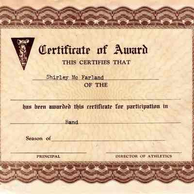 Shirley McFarland Band Certificate