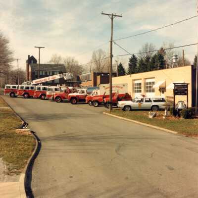 Firetrucks by Fire Department Building, 1988