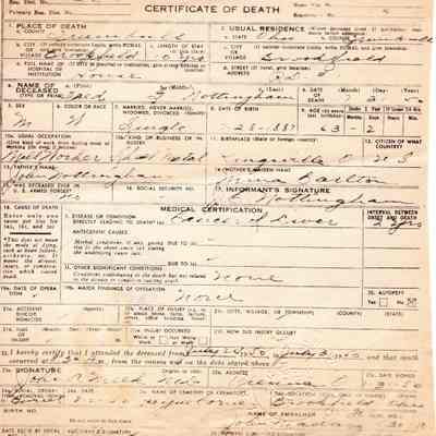 Death Certificate S. Nottingham, 1950