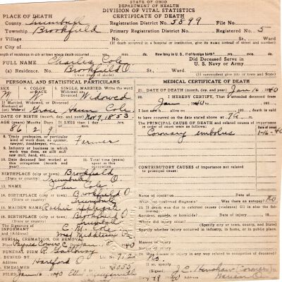 Death Certificate, Cole, Charles, 1940