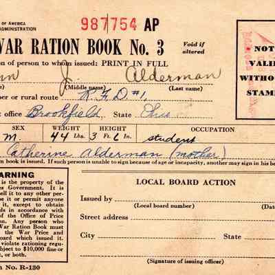 War Ration Book 3 issued to John Glenn Alderman