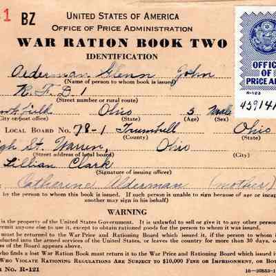 War Ration Book 2 issued to Glenn John Alderman, age 5
