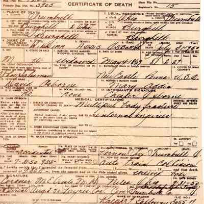 Death Certificate for William Addis Osborne, 1950