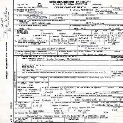 Death Certificate for Frederick Glenn Stewart, 1958