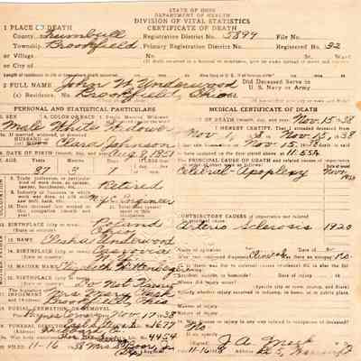 Death Certificate for John W. Underwood,1938