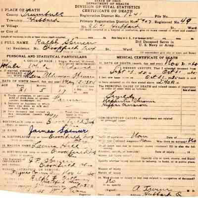 Death Certificate for Ralph Spencer, 1935