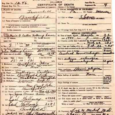 Death Certificate for Maria D. Carlton Nottingham, 1945
