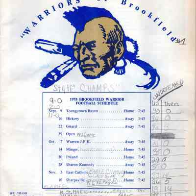 Brookfield Warrior 1978 Football Schedule with Player Roster