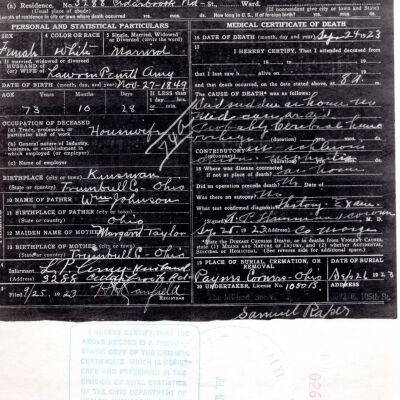 Death Certificate, Amy, Flora,1923