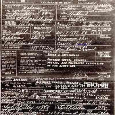 Death Certificate for Hilan A. Stewart, 1955