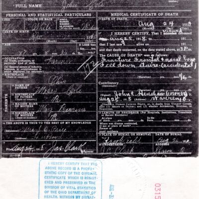 Death Certificate, Cole, John, 1918