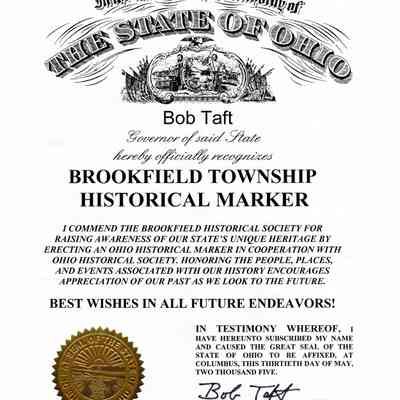 Ohio Historical Marker Certificate from Governor 2005