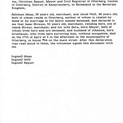 Death Certificate for Issac Straus.