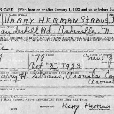 World War II Draft Registration: 1941 Registration No. 12325, Harry H. Straus Jr.