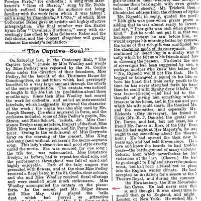 Article: "The Captive Soul," "Musical Notes," The Sydney Mail. 28 September 1895. One printed page.
