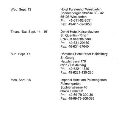 Itinerary: Straus Tour to Germany.