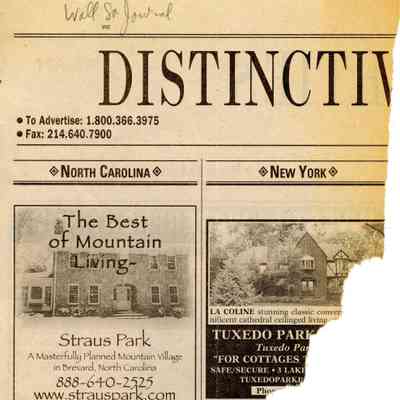Advertisement: "The Best Mountain Living, - Straus Park: A Masterfully Planned Mountain Village, Brevard, NC." Wall Street Journal. Undated. One column.