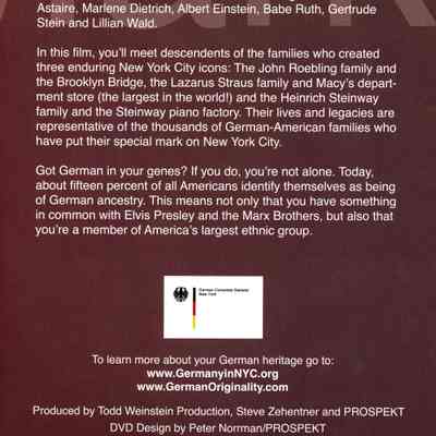 DVD: Making Their Mark: From German Immigrants to New York City Icons. A Special Project for the German Consulate General New York. Produced by Todd Weinstein, Steve Zehentner and PROSPEKT.2008.