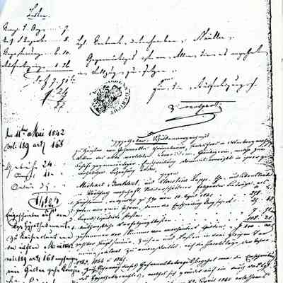 Business Paper: Im Namen Seiner Majestaet des Koenigs von Bayern No. 339. 13 April 1842. In Old German. Not translated. Eight handwritten pages.