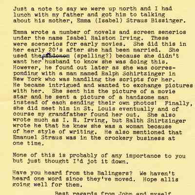 Letter: Grant, Barbara Bissinger, to Robert Kenneth Straus, Santa Barbara, CA. 4 February 1985.