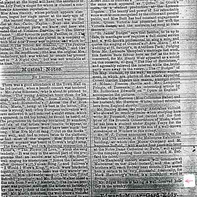 Article: Leipsic. "Musical Notes," The Sydney Mail. 10 July 1897.