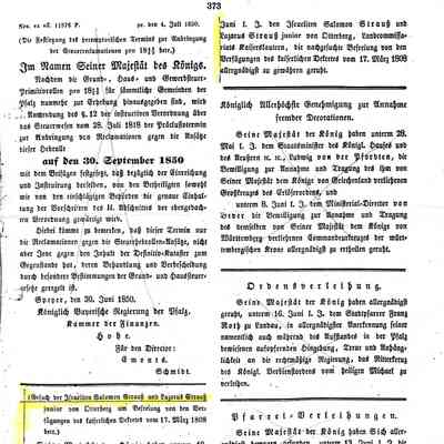 Name Adoption Record: Solomon Straus and Lazarus Straus junior. In German.