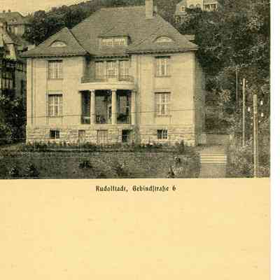 Postcard: Photograph of the home of Julius and Erna Wolff Straus in Rudolstadt, Germany.