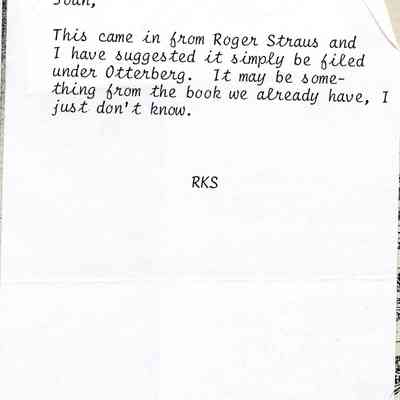 Letter written to Joan Adler from Robert K. Straus