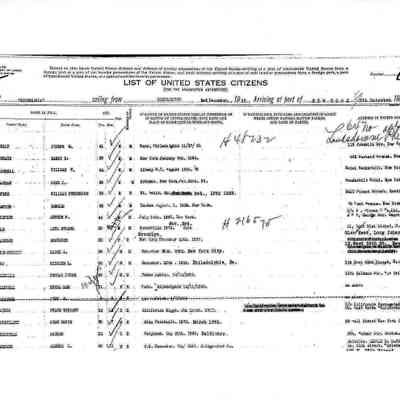 Passenger Manifest: 1922, "SS Berengaria," Harry H. Straus.