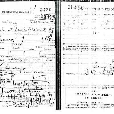 1918 Draft Registration: Harry Hans Straus, New Rochelle, NY. September 1918. One page. Cigarette Paper Booklet.