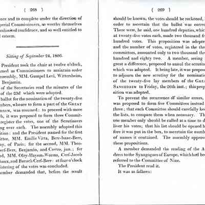 Book: Tama, M. Diogene. (Original Publisher). Transactions of the Parisian Sanhedrim, or Acts of the Assembly of Israelitish Deputies of France and Italy, Convoked at Paris by an Imperial and Royal Decree, Dated May 30, 1806.