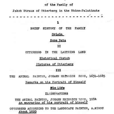 "Supplement to the Geneological Tree of the Family of Jakob Straus of Otterberg in the Rhone-Palantine."