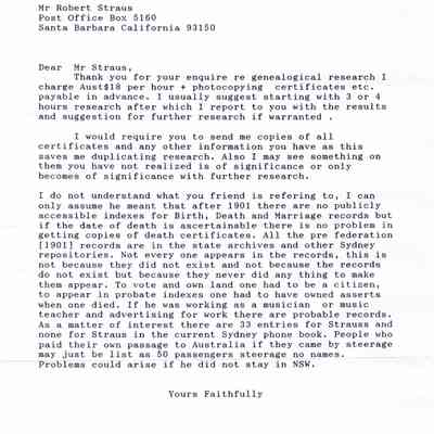 Letter: Robert K. Straus to Elizabeth A. Roberts. August 13, 1991