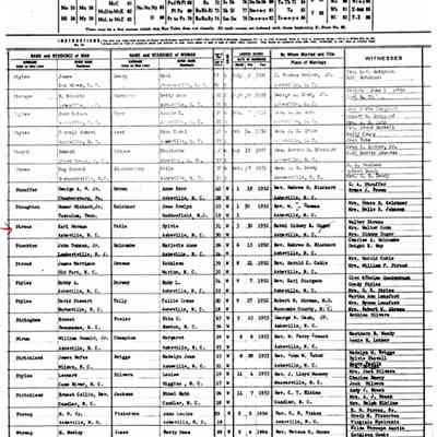Indexed Register of Marriages: Buncombe County, N.C., Karl H. Straus and Sylvia Patla, 30 March 1952.
