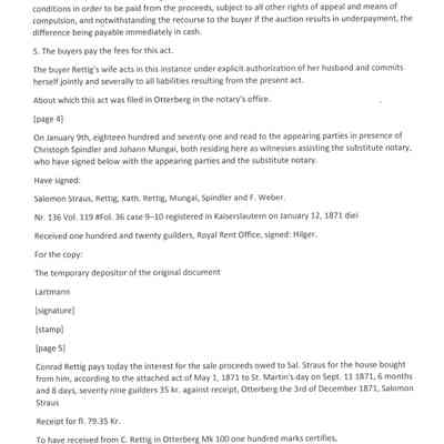 Sales Contract - English Translation - Between Conrad Rettig and Salomon Strauss