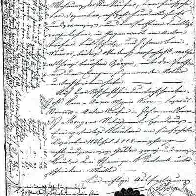 Business Paper: Ausfertigung. Lazarus Strauss, Handelsmann in Otterberg. December 1826. Four handwritten pages. In Old German. Not translated. Six handwritten pages.