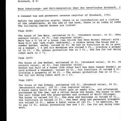 Record: Hohenlohe-Zentralarchiv Neuenstein, PA ?hringen, Lagerbücher I. Amt Ernsbach, B. 9. In English. One typewritten page.