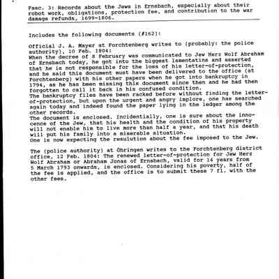 Record: Hohenlohe-Zentralarchiv Neuenstein, PA ?hringen, Nr. 174, K.5. One typewritten in English.